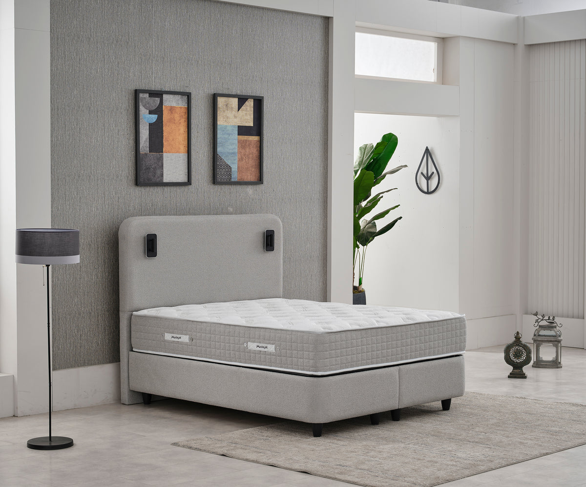 2BM - Boxspring Naturel - Taupe Kleur - Stof - 160x200cm