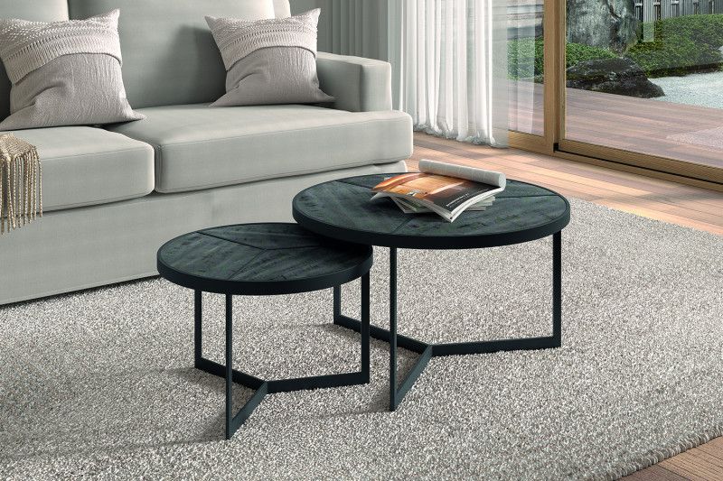 Rousseau - Salontafel Laveu - Set van 2 - Zwart - 70x40x70cm