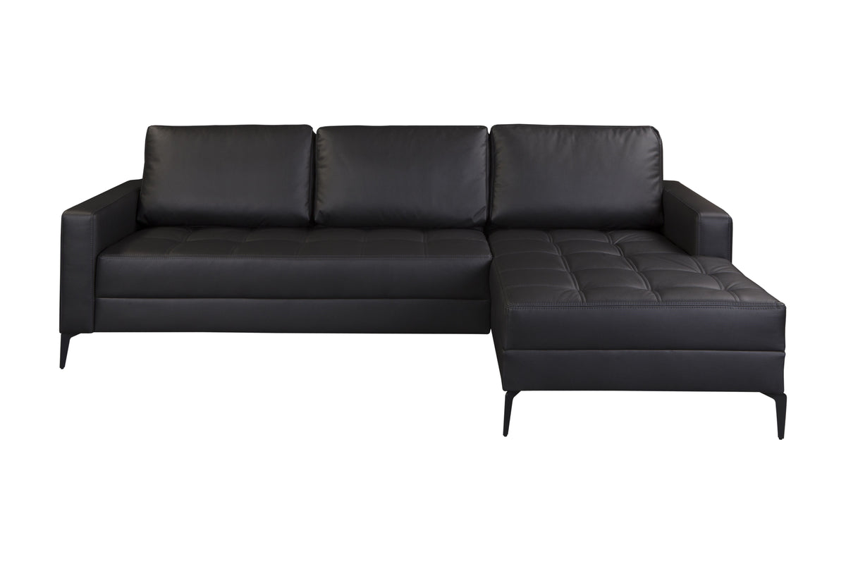 2BM - Hoeksalon Bergamo - Rechts - Kunstleder - Zwart - 226x150cm