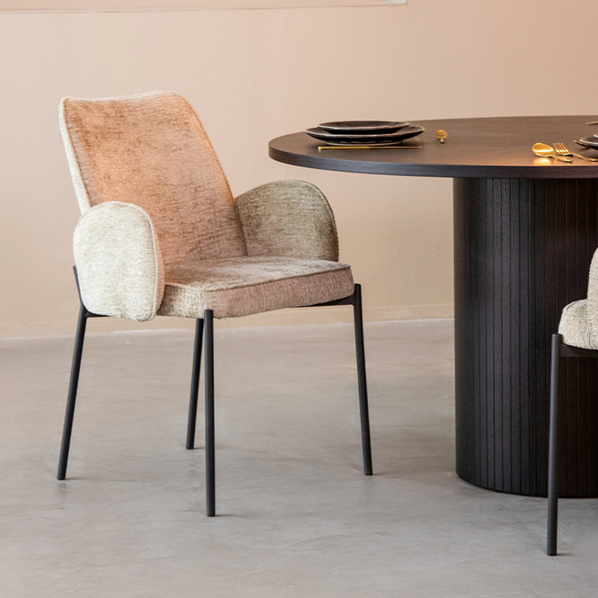 LABEL51 Chaise de salle à manger Joni - Beige - Velours