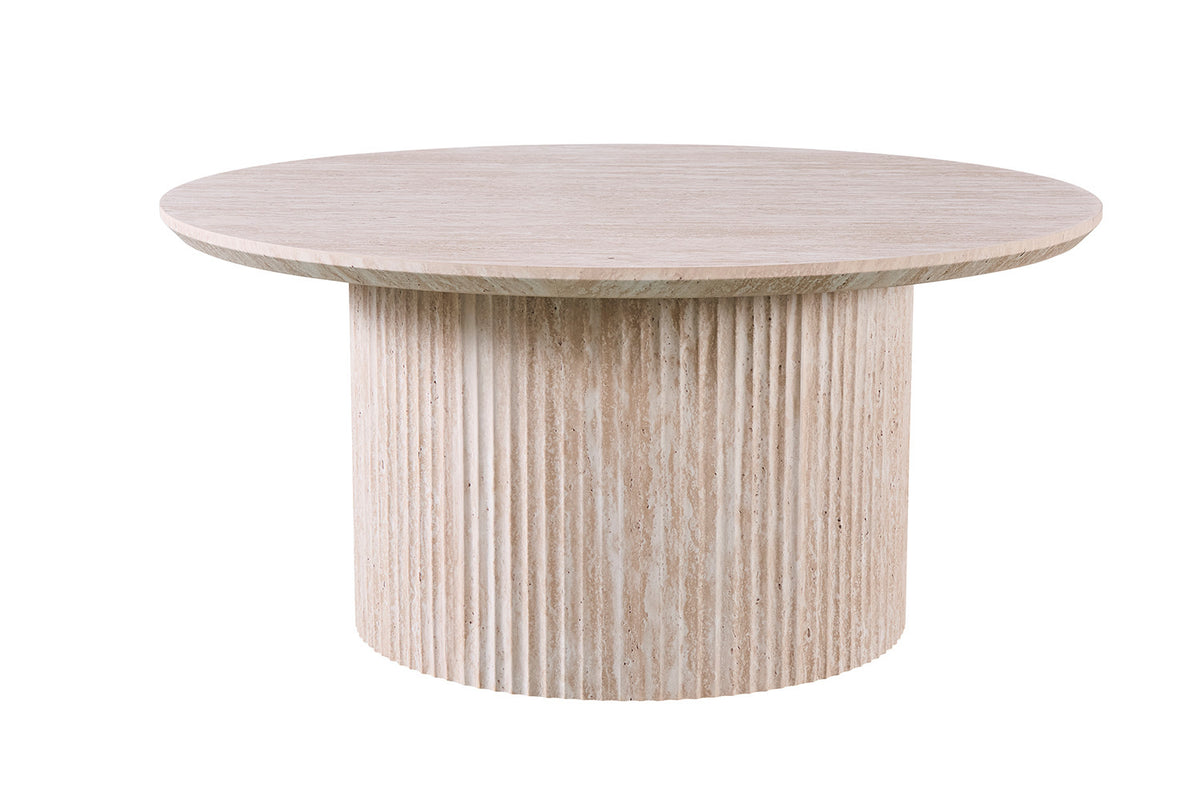 Table basse 'Lagos' 80 cm Ronde Décor Travertin Beige