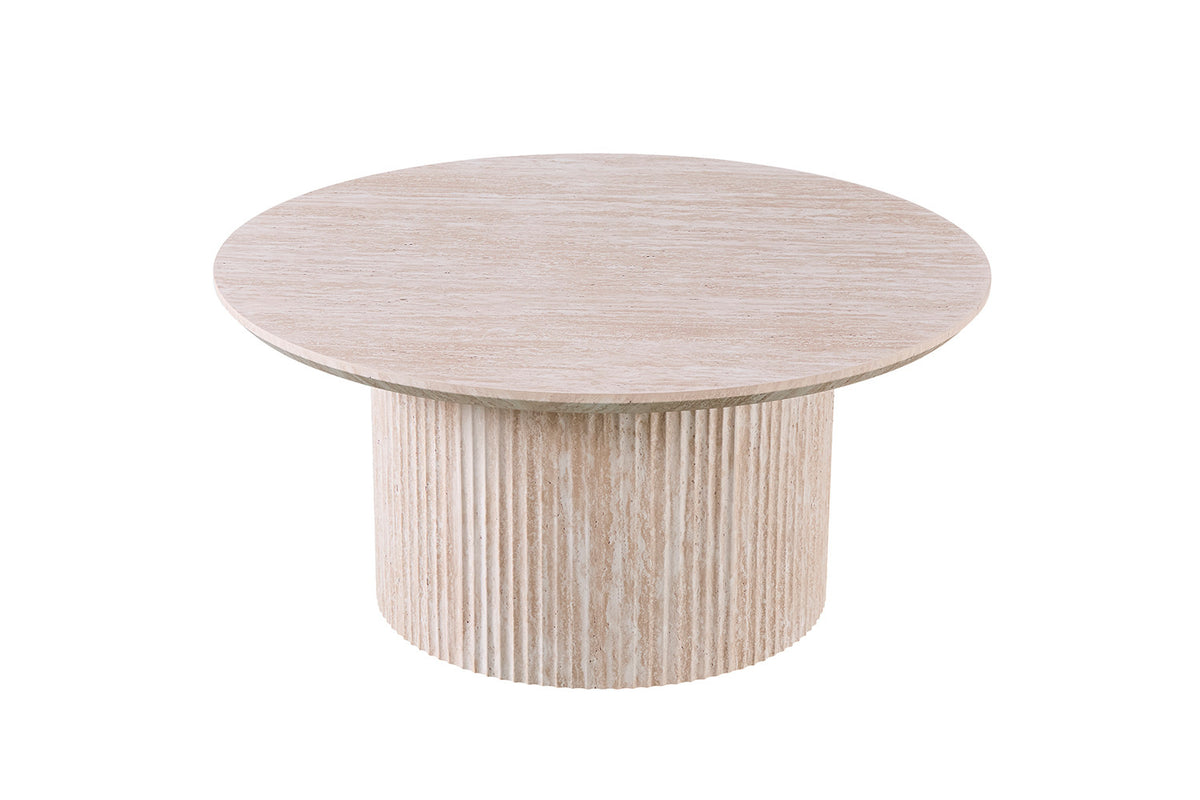 Table basse 'Lagos' 80 cm Ronde Décor Travertin Beige