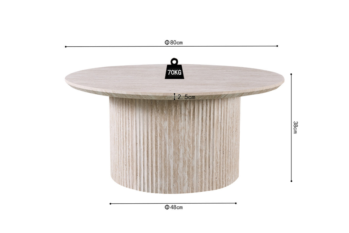 Table basse 'Lagos' 80 cm Ronde Décor Travertin Beige