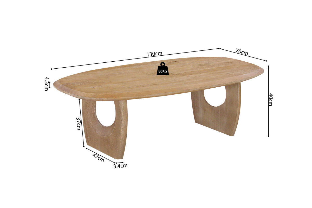 Rousseau - Salontafel Braga - Ovaal Mangohout - 40x130x70 cm