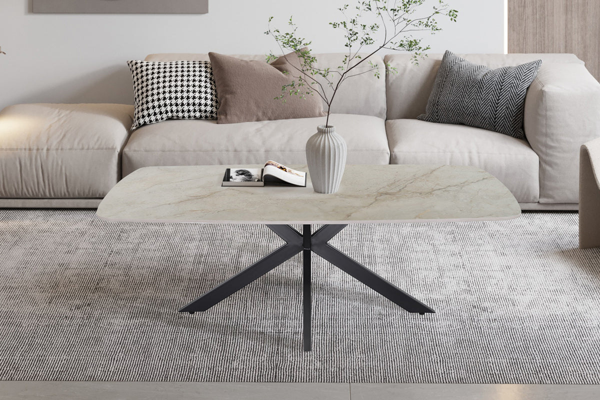 Rousseau - Salontafel Apollo - Ovaal - Glanzend Steen - Beige - 130 cm