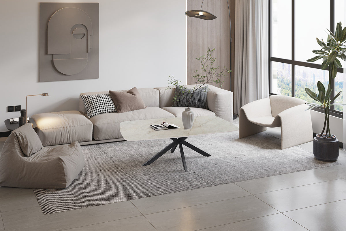 Rousseau - Salontafel Apollo - Ovaal - Glanzend Steen - Beige - 130 cm