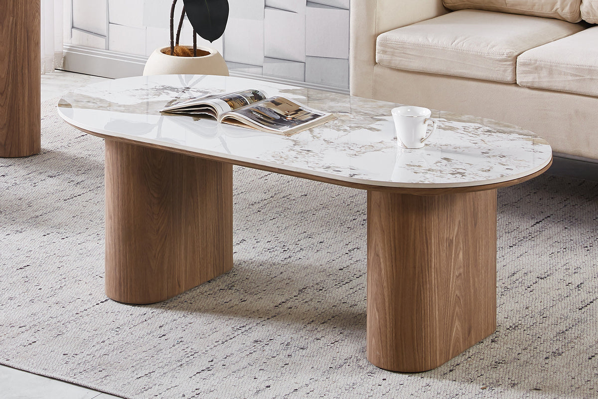 NOUVEAU - Table basse « Evora » aspect pierre brillant Pandora marron doré