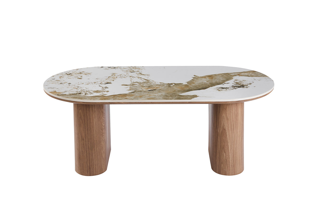 NOUVEAU - Table basse « Evora » aspect pierre brillant Pandora marron doré