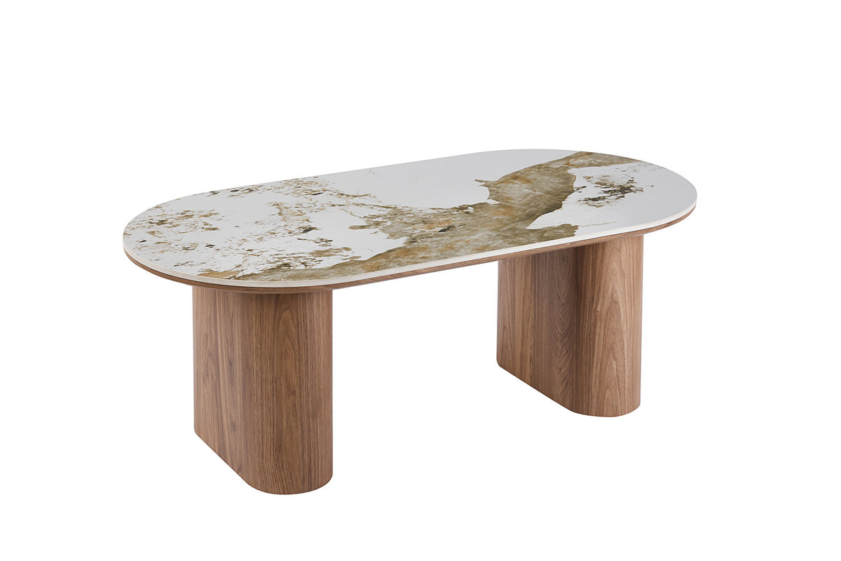 NOUVEAU - Table basse « Evora » aspect pierre brillant Pandora marron doré