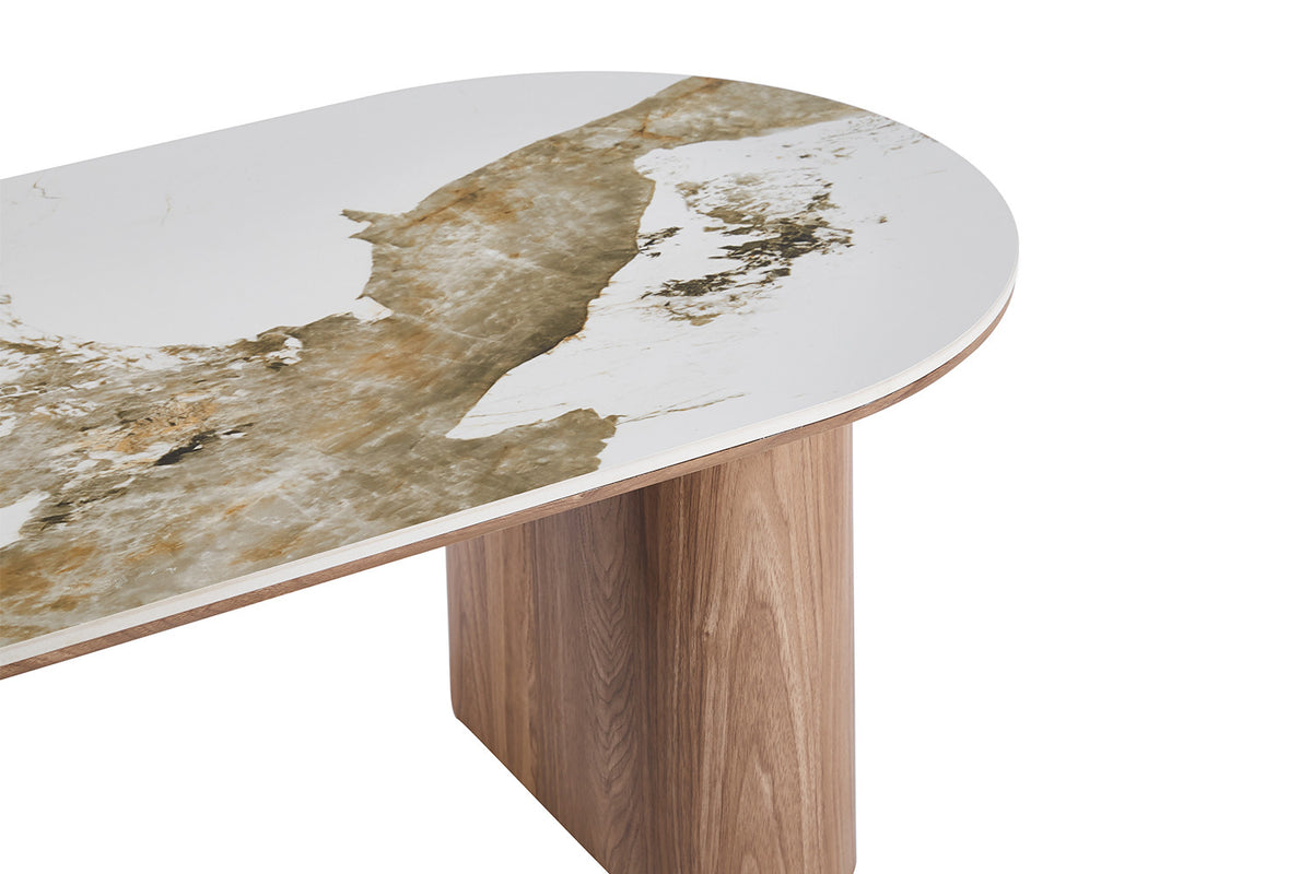 NOUVEAU - Table basse « Evora » aspect pierre brillant Pandora marron doré