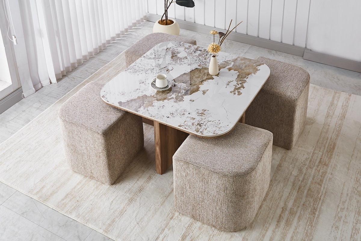 Rousseau - Salontafel Evora - Stof - Glanzend Steen- Goudbruin - 80×80×45 cm