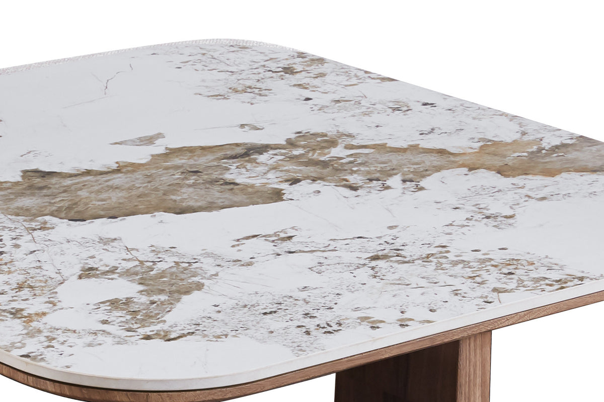 Rousseau - Salontafel Evora - Stof - Glanzend Steen- Goudbruin - 80×80×45 cm