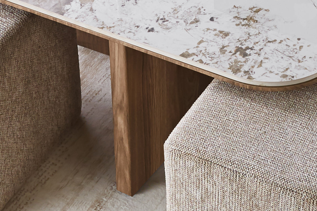 Rousseau - Salontafel Evora - Stof - Glanzend Steen- Goudbruin - 80×80×45 cm