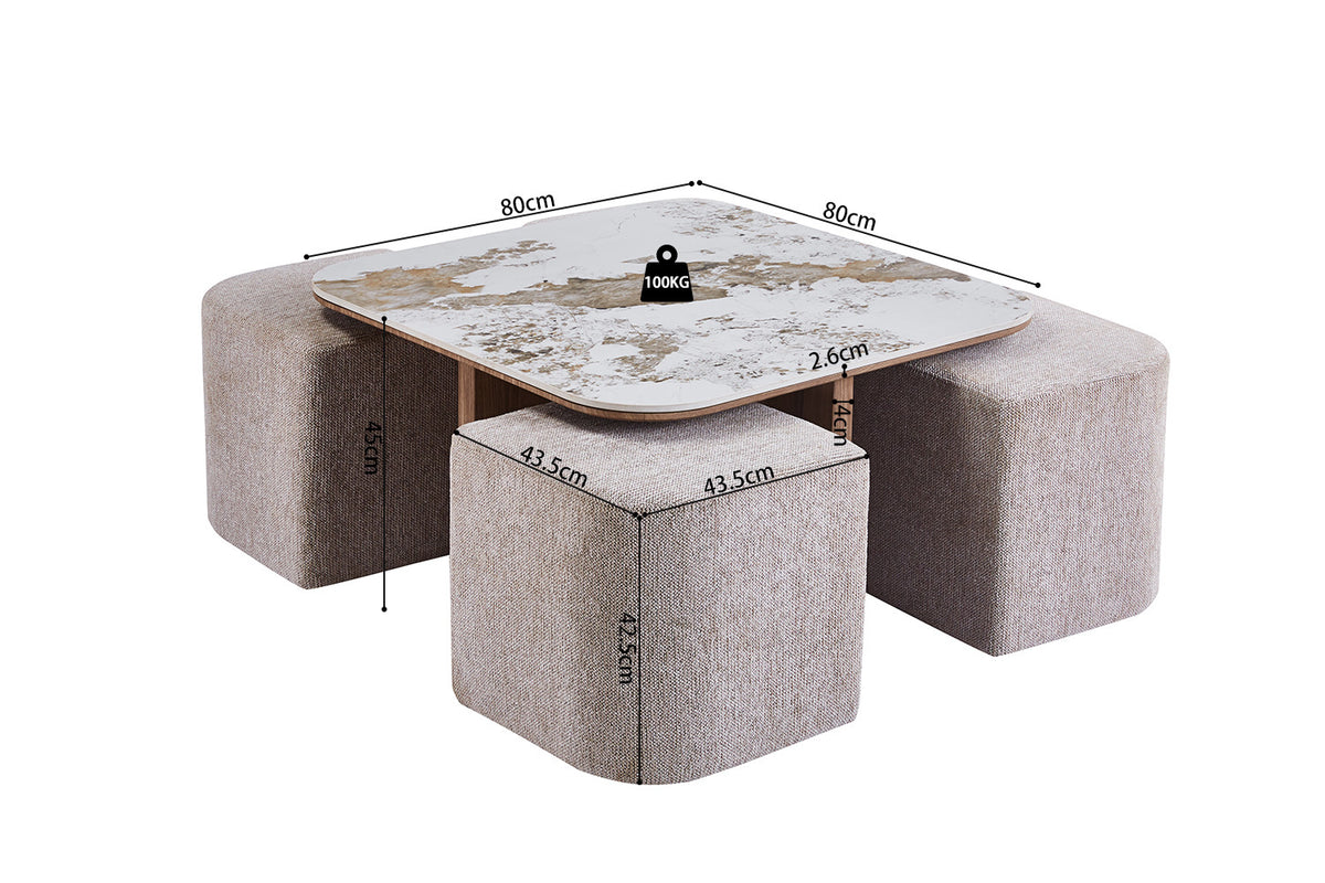 Rousseau - Salontafel Evora - Stof - Glanzend Steen- Goudbruin - 80×80×45 cm