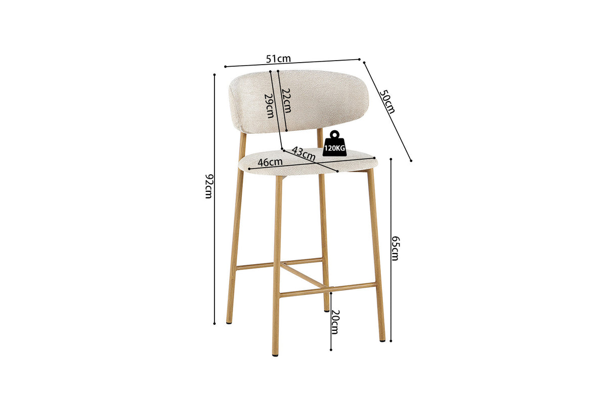 NOUVEAU - Chaise de bar 'Coco' Naturel - Tissu Raven 24 Beige