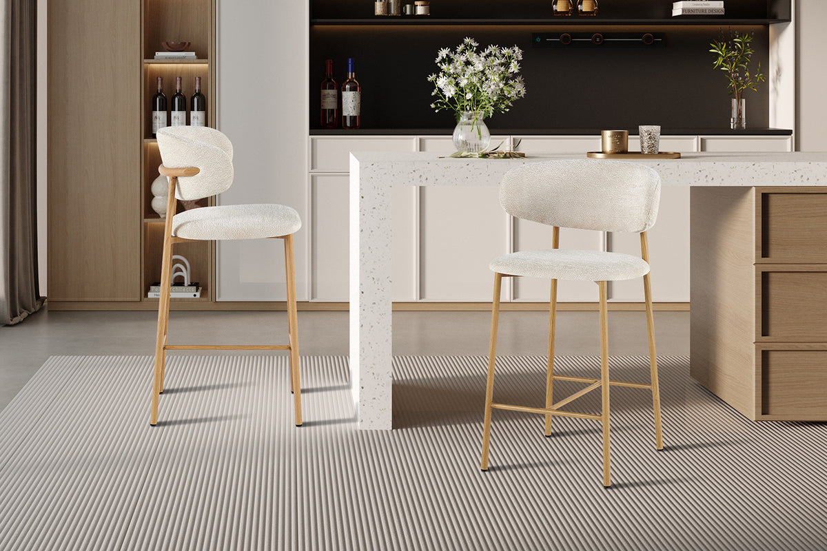 NOUVEAU - Chaise de bar 'Coco' Naturel - Tissu Raven 24 Beige