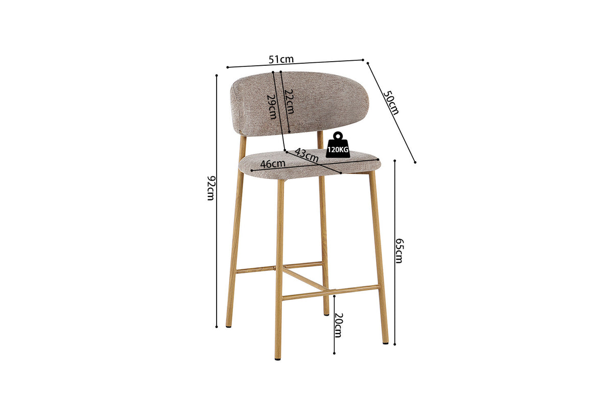 NOUVEAU - Chaise de comptoir 'Coco' Naturel - Tissu Raven 30 Sable