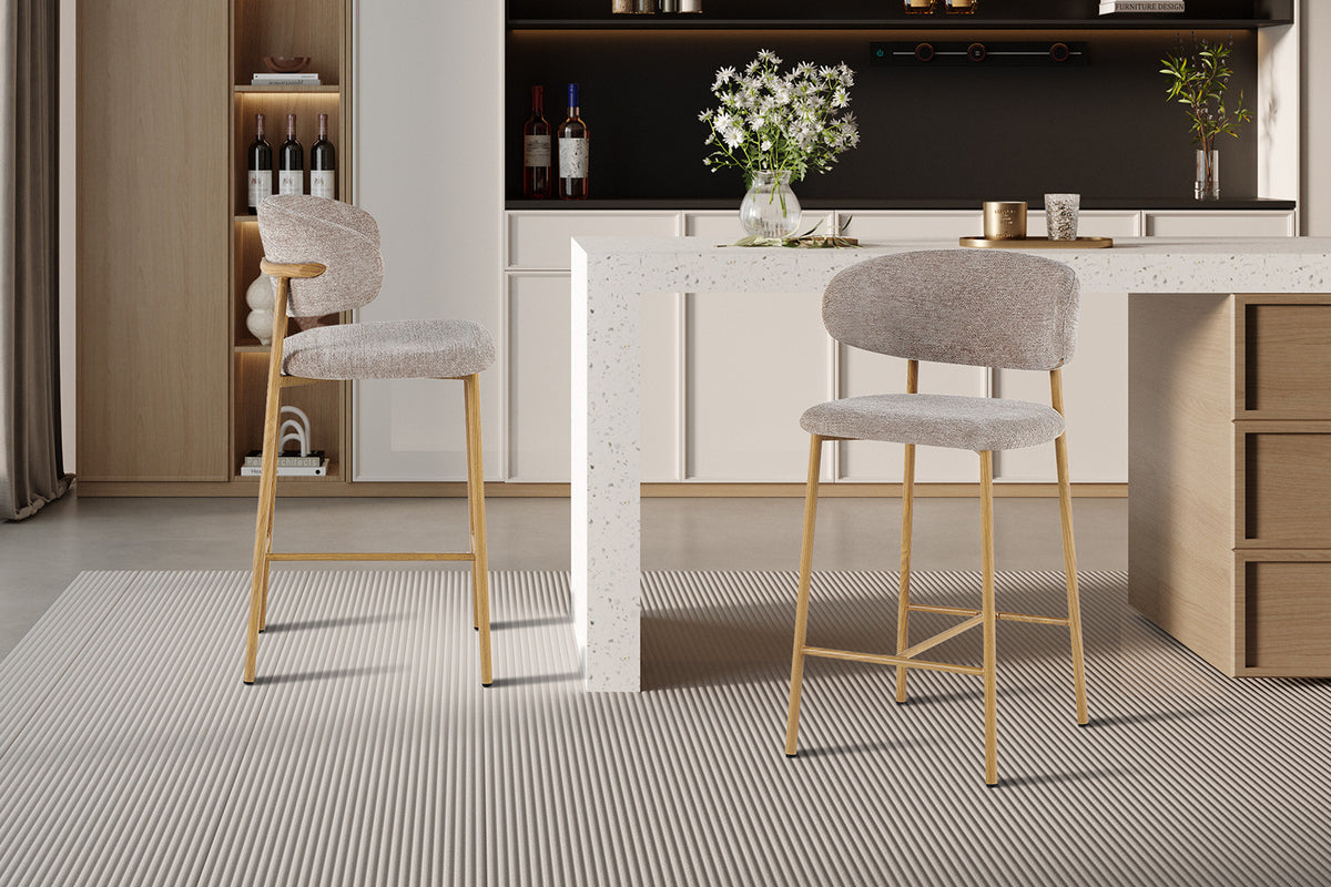NOUVEAU - Chaise de comptoir 'Coco' Naturel - Tissu Raven 30 Sable