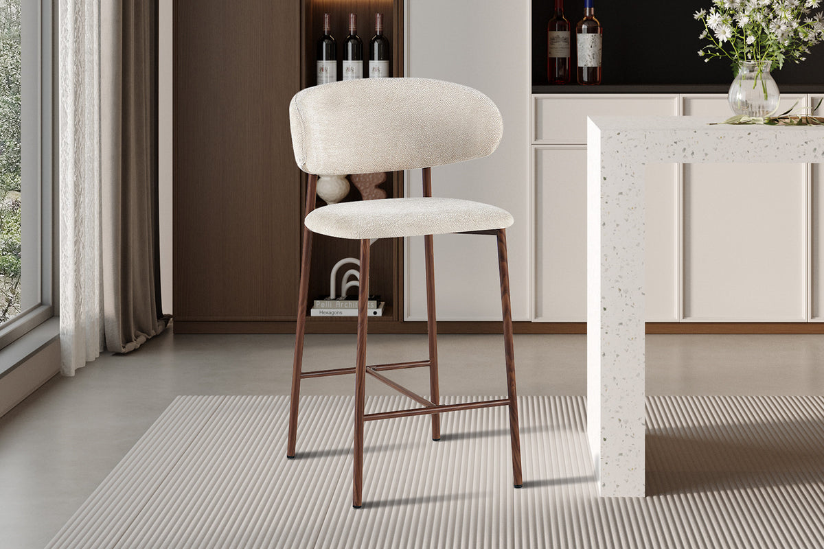 NIEUW - Counterstoel 'Coco' Walnoot - Stof Raven 24 Beige