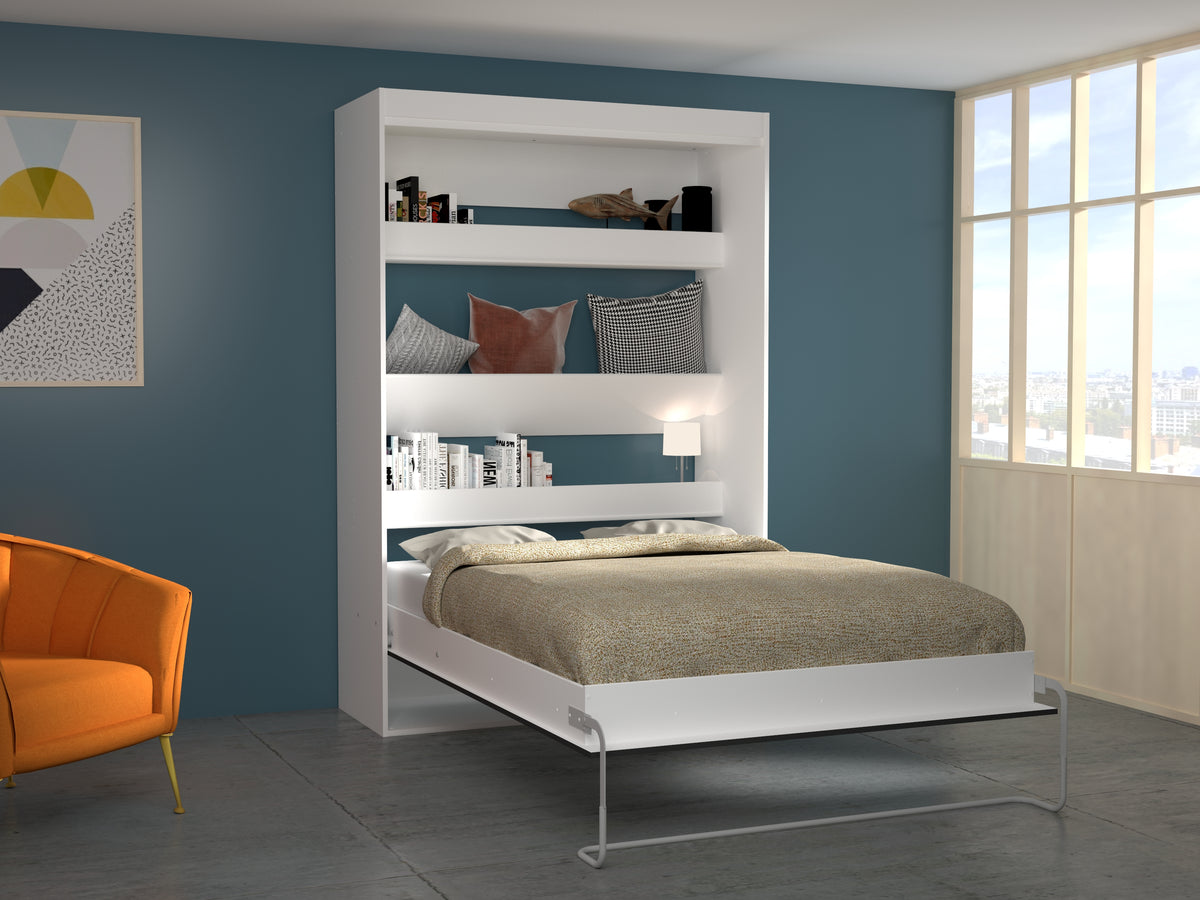 ASP - BEDKAST – OPKLAPBED met matras– Witte decor - h225 x b152 x d58 cm