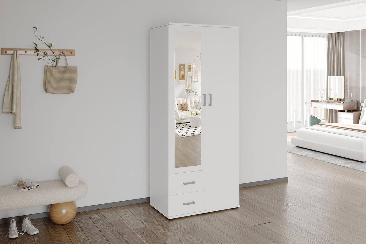 Kleerkast 'Marc' 2 deuren met spiegel Wit