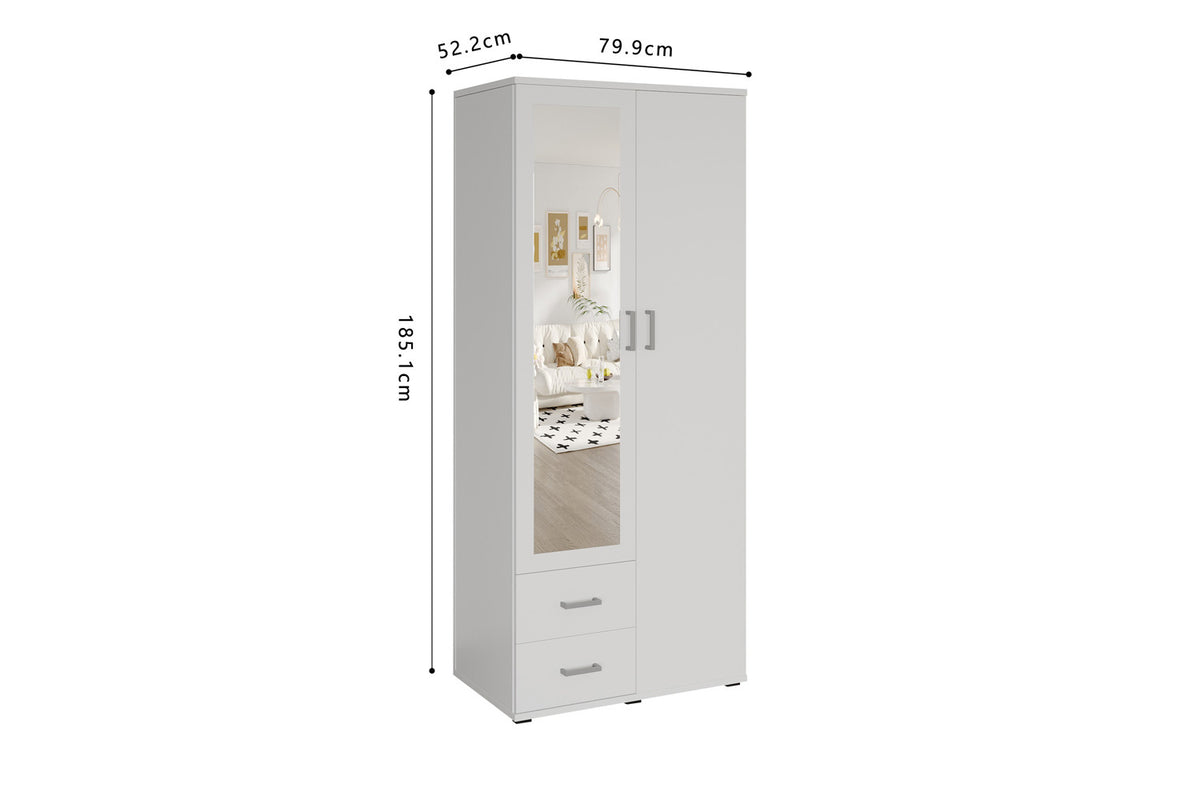 Armoire 'Marc' 2 portes avec miroir Blanc