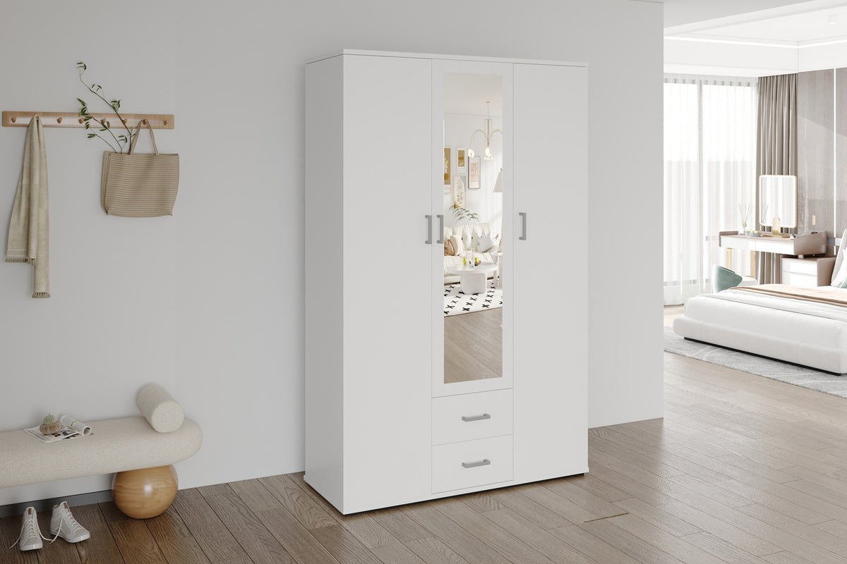 Kleerkast 'Marc' 3 deuren met spiegel Wit