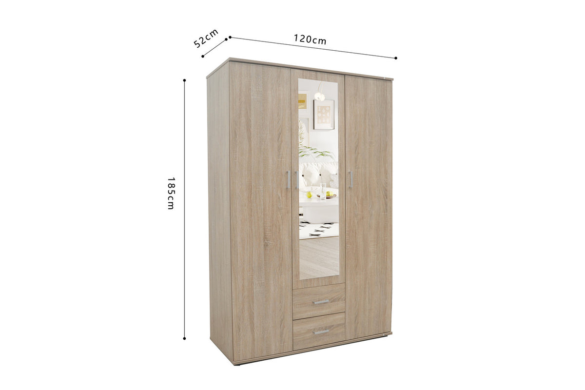 Armoire 'Marc' 3 portes avec miroir Sonoma