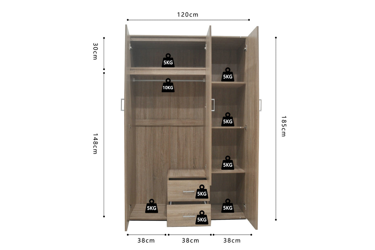 Armoire 'Marc' 3 portes avec miroir Sonoma