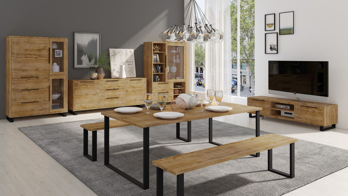 Image of HM - Eetkamer Halle - 3-delige set - Donkere Eik/Zwart. Een moderne en tijdloze eetkamer die past bij menig hedendaags interieur.
Eettafel 200x75...