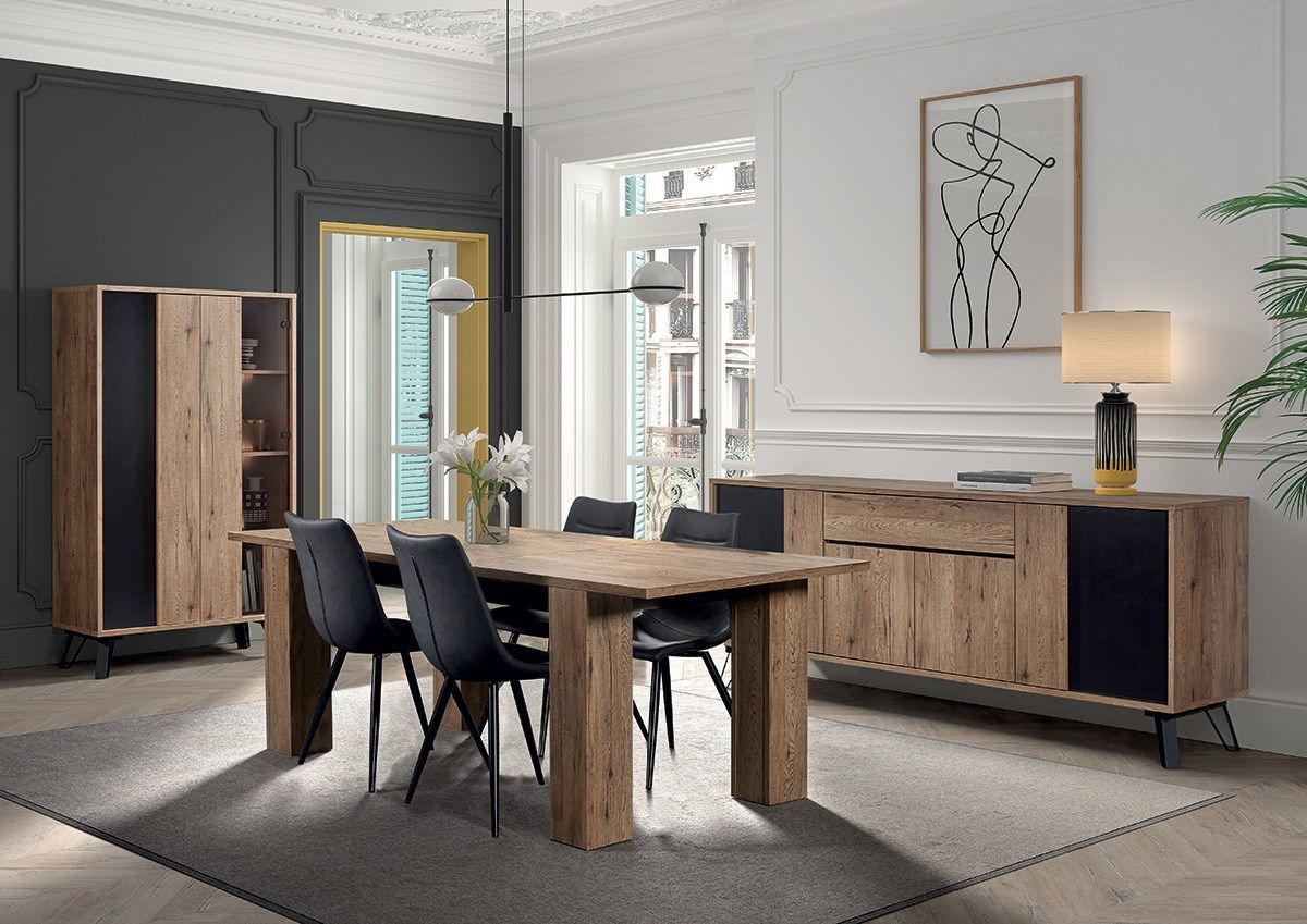 Image of GBO - Eetkamer Phenix UT - 3-delige set - Eik/Zwart. Eetkamer Phenix is een elegante eetkamer va...
