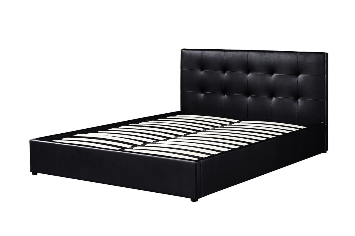 Lit double 'Porto' 160x200 avec sommier à lattes en PU noir et coffre de rangement