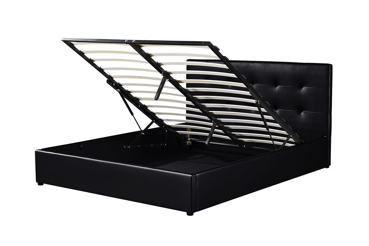 Lit double 'Porto' 160x200 avec sommier à lattes en PU noir et coffre de rangement
