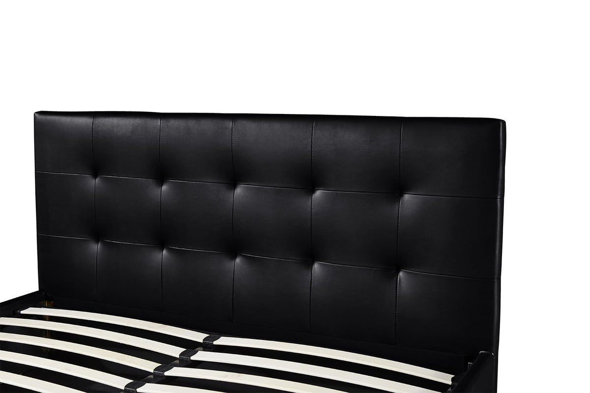 Lit double 'Porto' 160x200 avec sommier à lattes en PU noir et coffre de rangement