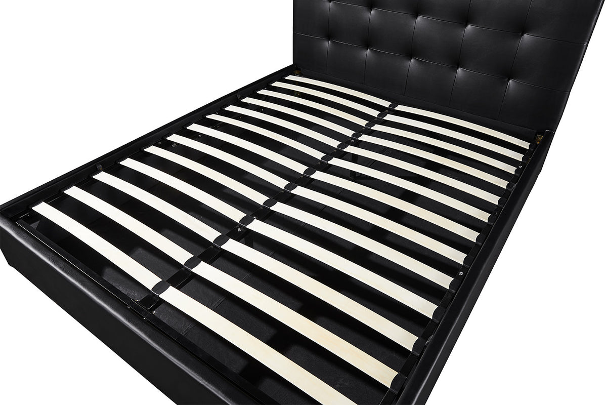 Lit double 'Porto' 160x200 avec sommier à lattes en PU noir et coffre de rangement