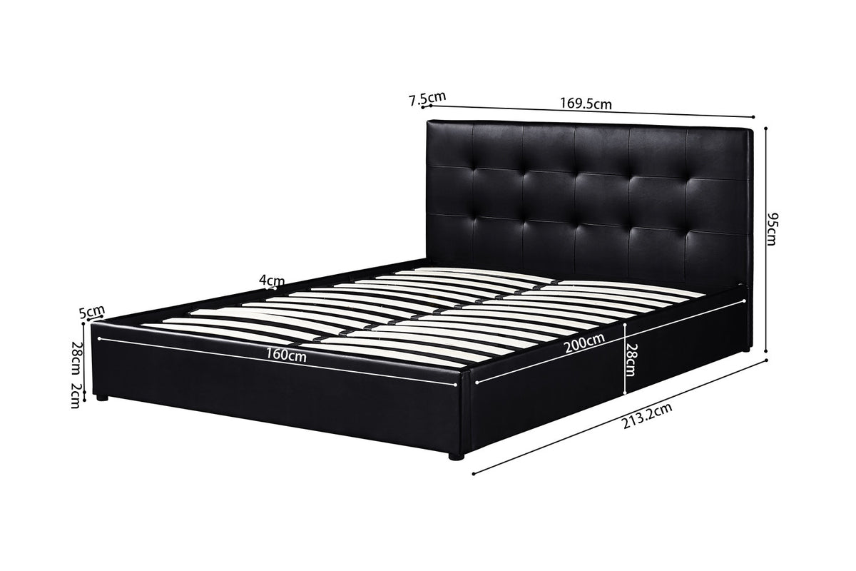 Lit double 'Porto' 160x200 avec sommier à lattes en PU noir et coffre de rangement