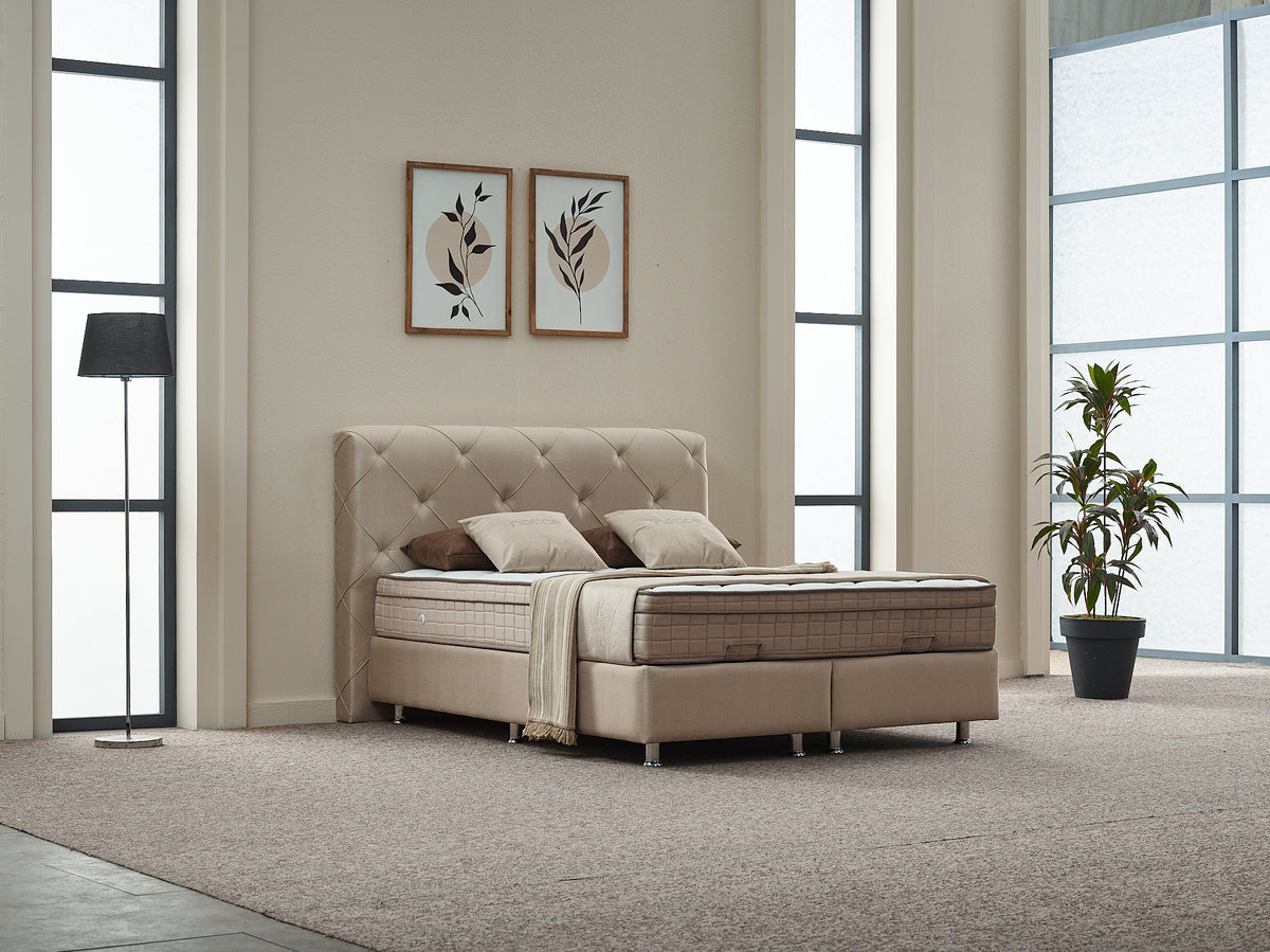2BM - Boxspring Almi - Met opbergruimte - Stof - Taupe - 180x121x200cm
