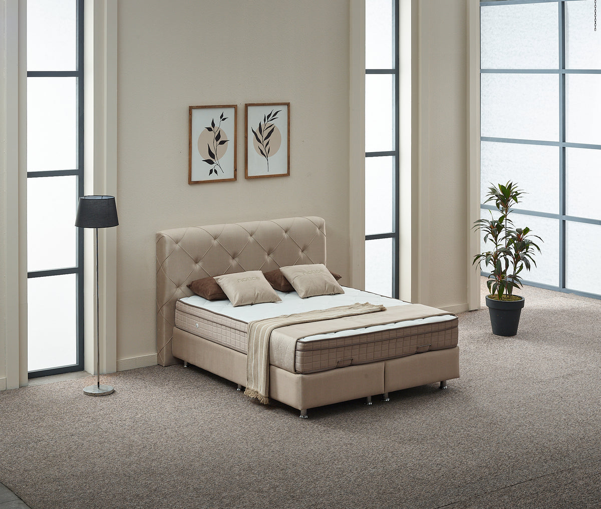 2BM - Boxspring Almi - Met opbergruimte - Stof - Taupe - 180x121x200cm