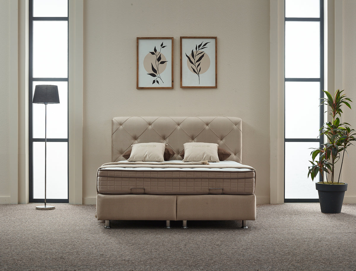 2BM - Boxspring Almi - Met opbergruimte - Stof - Taupe - 180x121x200cm