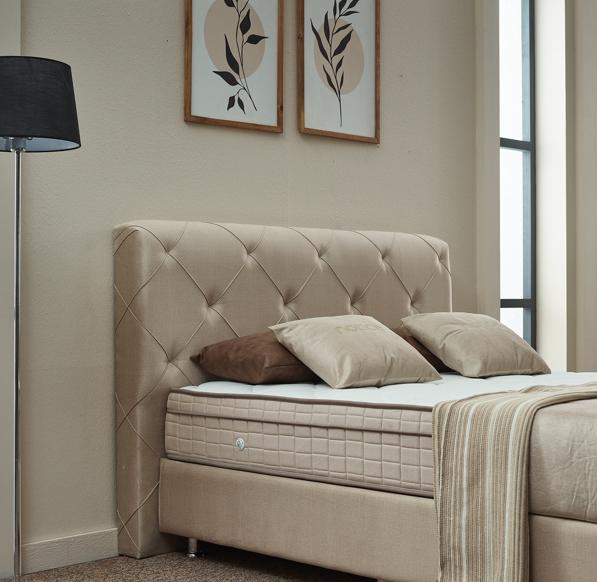 2BM - Boxspring Almi - Met opbergruimte - Stof - Taupe - 180x121x200cm
