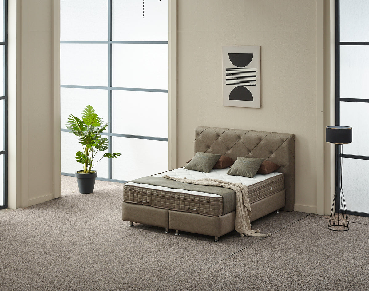 2BM - Boxspring Almi - Met opbergruimte - Stof - Taupe - 180x121x200cm