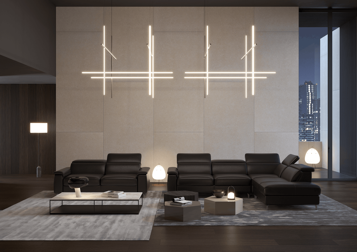Altoni - Hoeksalon Ambassador - met elektrische relax – zwarte leder - 295x224cm