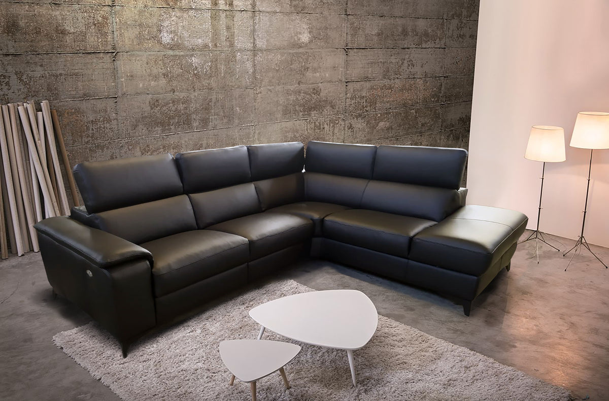 Altoni - Hoeksalon Ambassador - met elektrische relax – zwarte leder - 295x224cm