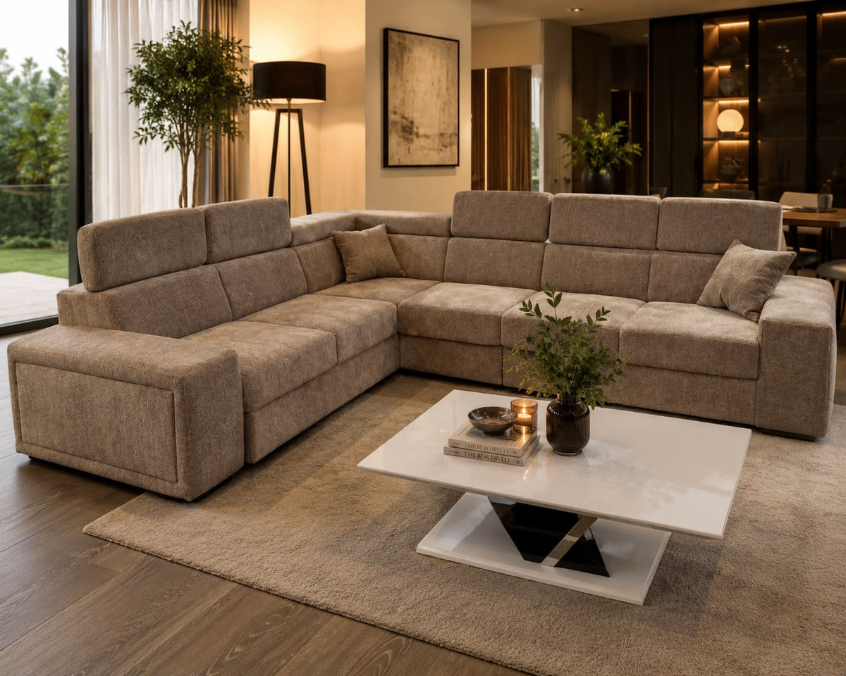 2BM - Hoeksalon Arizona - Bedfunctie - Taupe kleur - 260x325cm