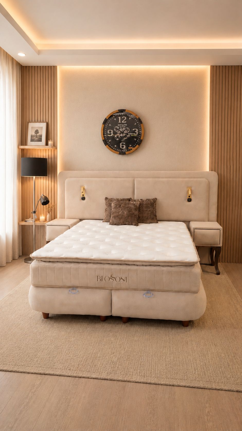 2BM - Boxspring Blossom - LED - 2 Nachtkastjes - Opbergruimte 160x200cm