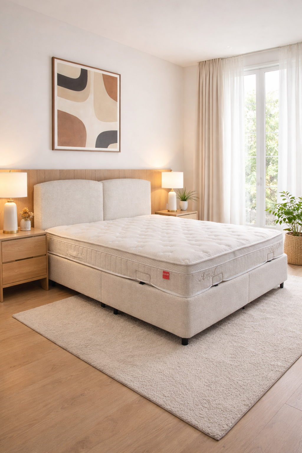 2BM – Boxspring Amel 160x200cm – Opbergruimte – Ecru Luxe Stof