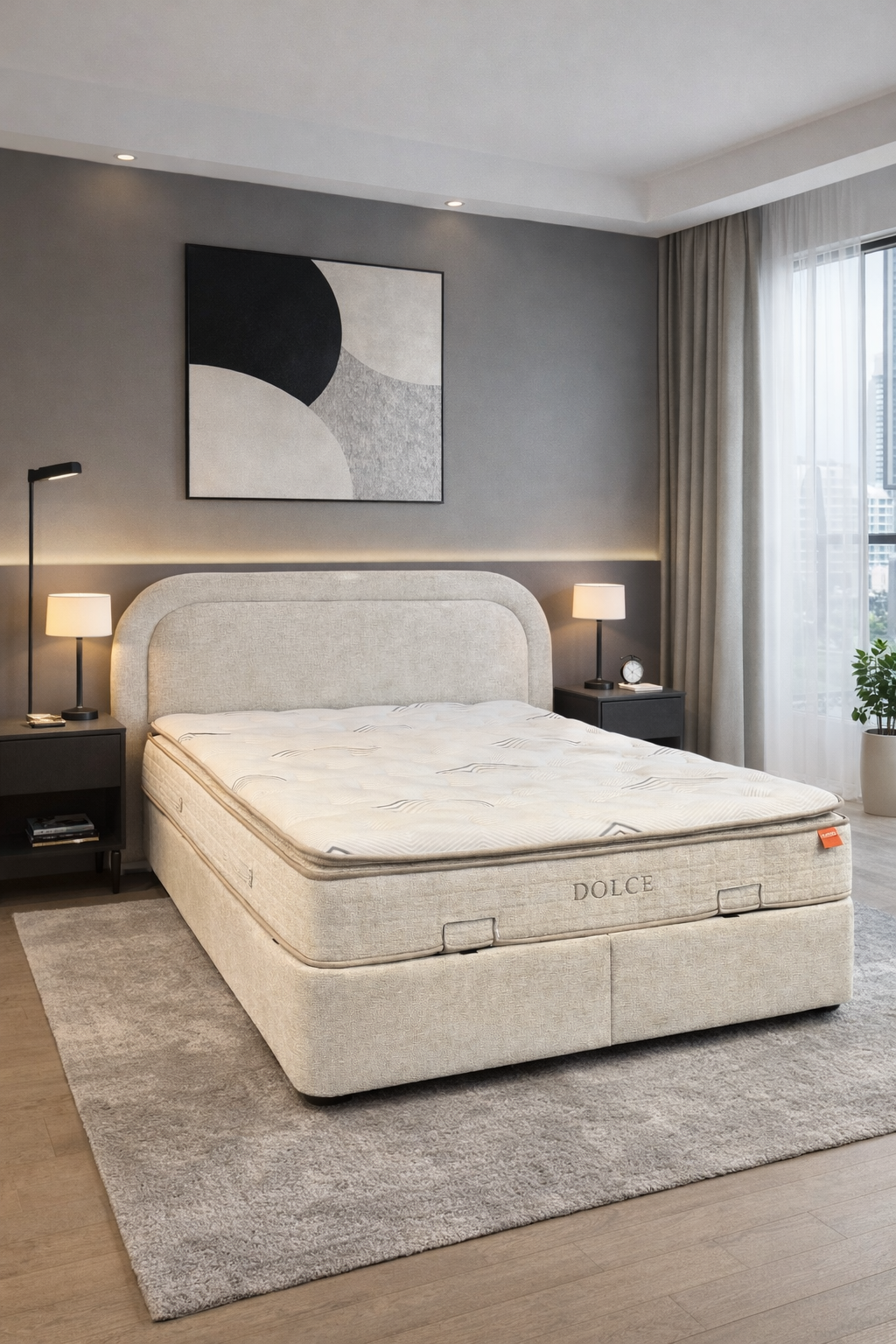 2BM – Boxspring Dolce 160x200cm – OPBERGRUIMTE – Ecru Luxe Stof