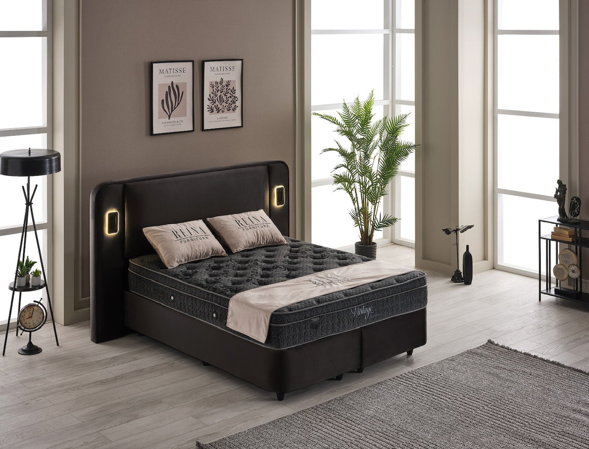 2BM – Boxspring Vintage – Antraciet Velours - Opbergruimte - LED -180x200cm