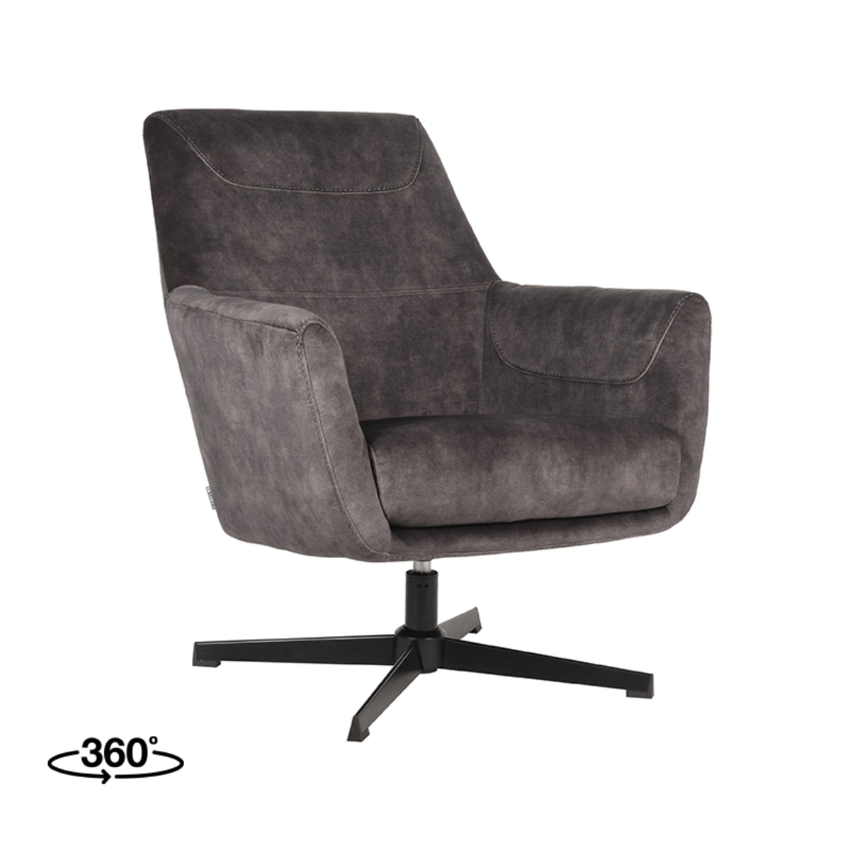 LABEL51 - Fauteuil Toby - Antraciet - Velours - 85x50 cm