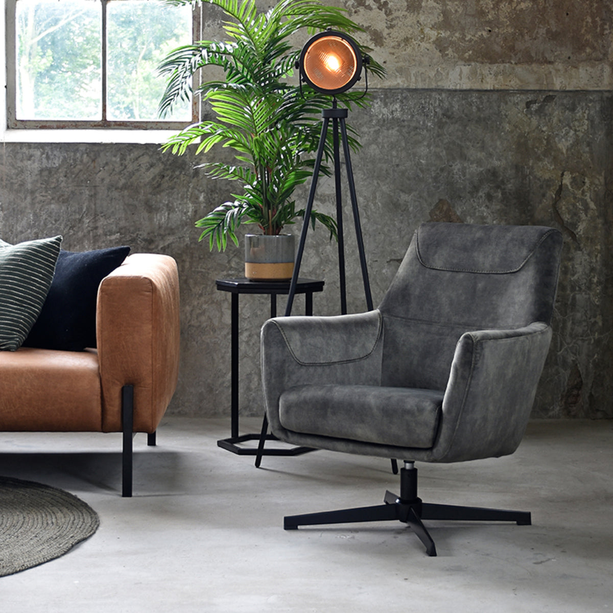 LABEL51 - Fauteuil Toby - Antraciet - Velours - 85x50 cm